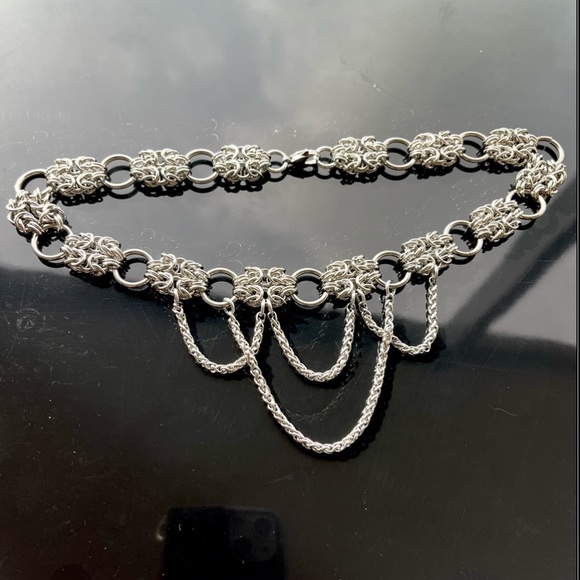 Handmade stainless steel maille thick choker chain double bizantine link pattern - Picture 15 of 16